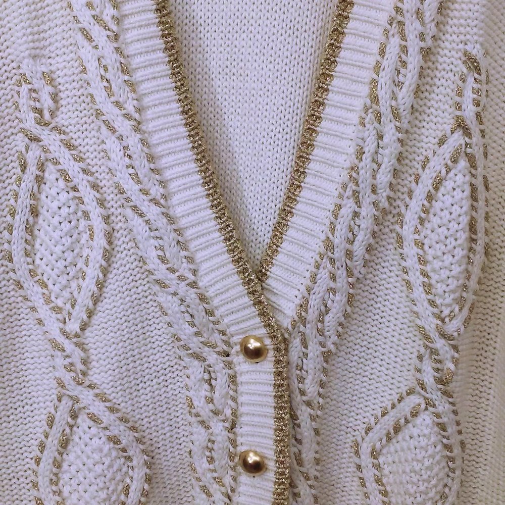 VTG Cable Knit Metallic V-Neck Cardigan Oversize
